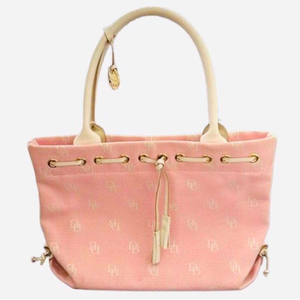 Vintage Dooney & Bourke Pink and White Monogram Logo Tote/Handbag